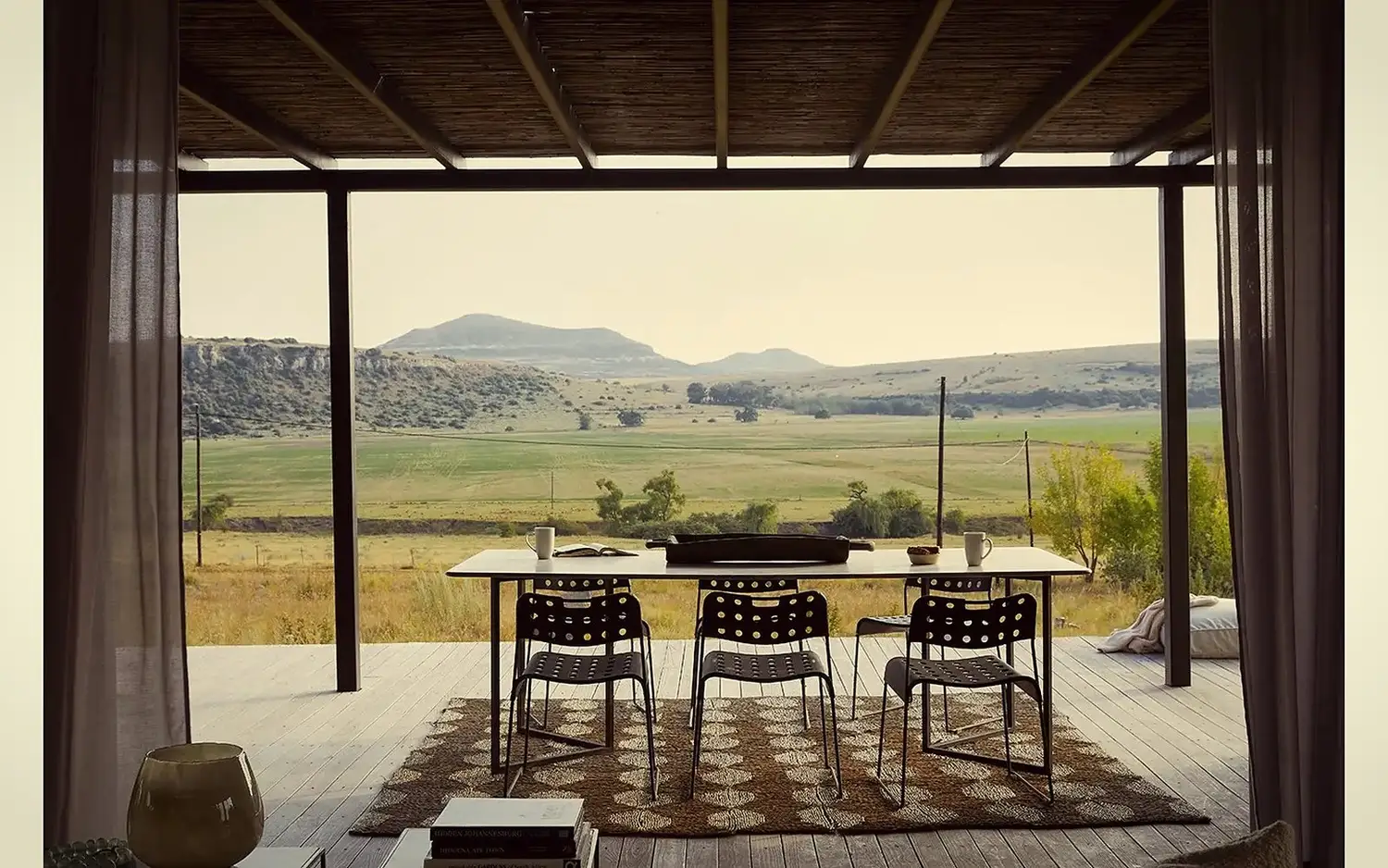 Dining · looking out to the grassland beyond