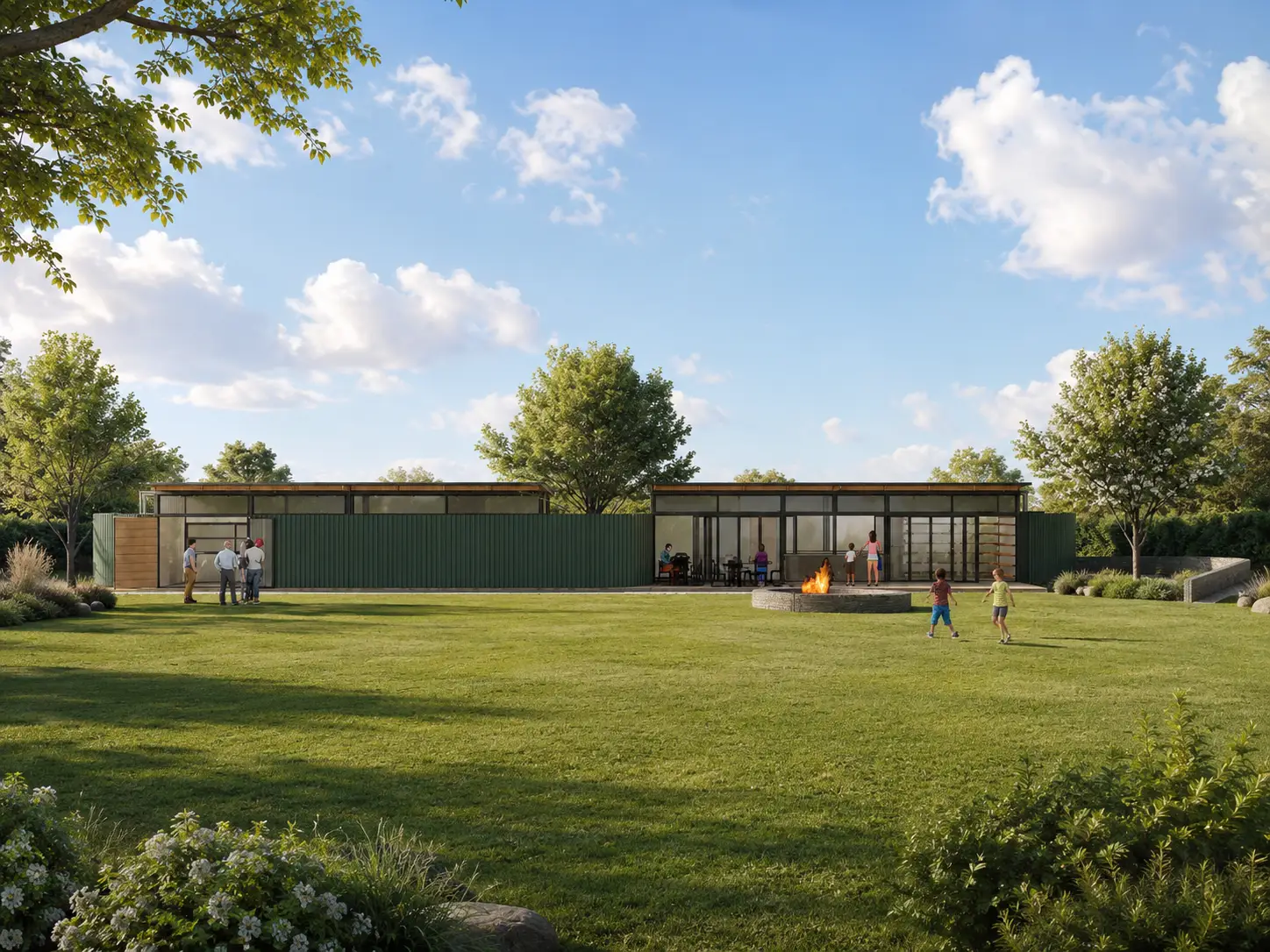School study area and cafeteria — social edge and fire court