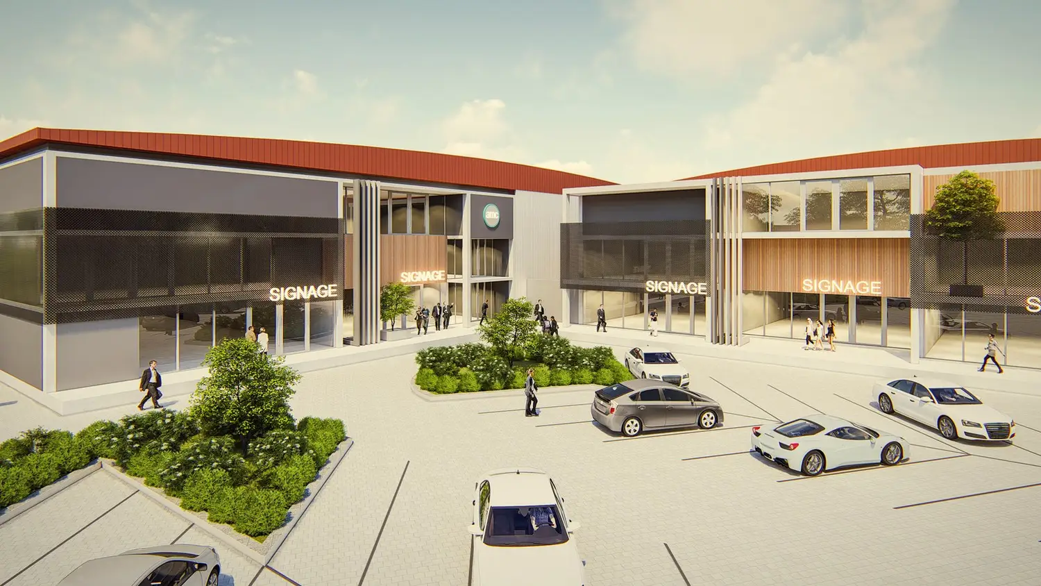 Warehouse · courtyard view with multiple unit faces